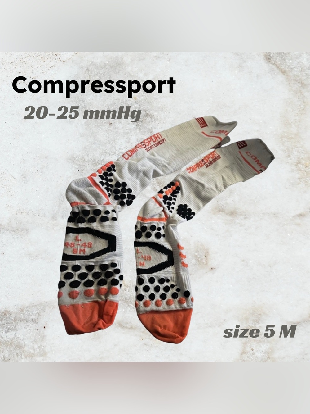 👍GUC COMPRESSPORT | 5 M | Unisex White lightweight full compression socks
